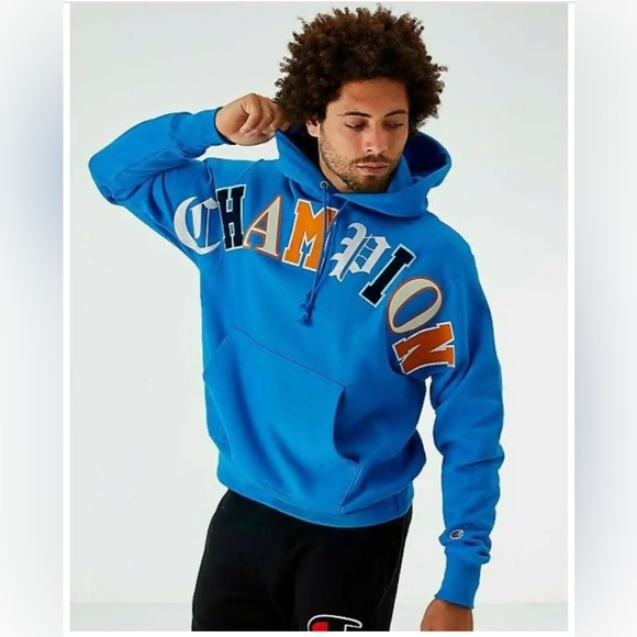 Champion Blue Reverse Weave Old English Script Hoodie - Picture 2 of 4
